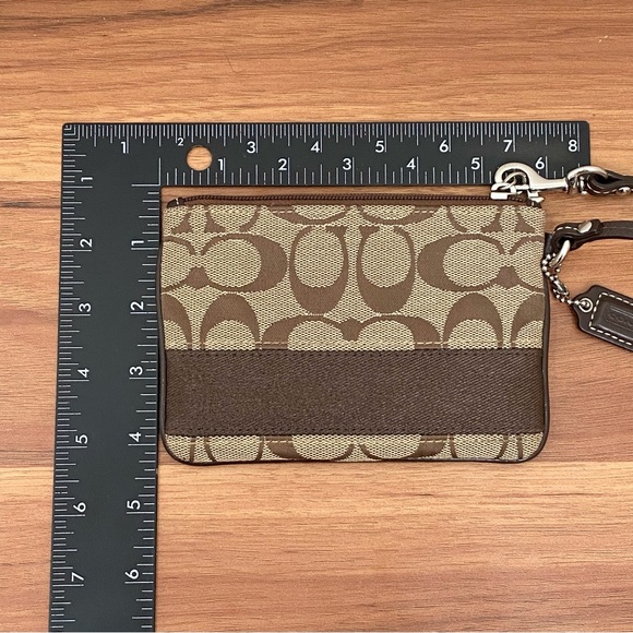 COACH Signature Stripe Brown Wristlet Wallet - Picture 5 of 9